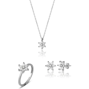 Zanaat Silver 925 Ayar Gümüş Beyaz Taşlı Nilüfer Çiçeği Takım & Seti