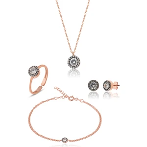 Zanaat Silver 925 Ayar Gümüş Rose Kaplamalı Elmas Montürlü 4'li Set & Takım