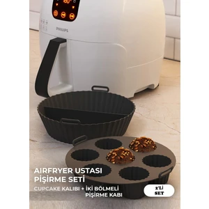Hyd 2'Li Set Silikon Airfryer Bölmeli Pişirme Kabı Ve Cupcake Kabı Aksesuar Bpa Içermez