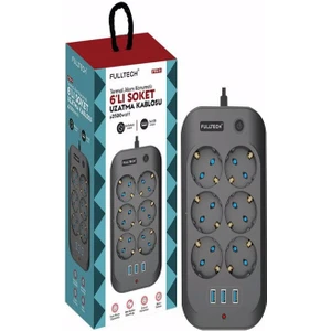 6 Priz 3xusb 10A 2 Mt Kablo 2500W Akım Korumalı Priz Ftr-11 8551