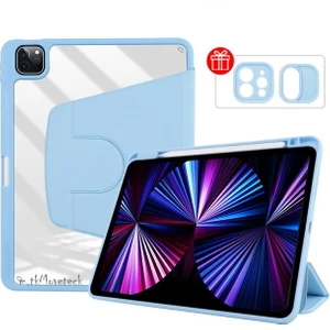 M.TK Moveteck Apple Ipad Pro 12.9inç Uyumlu 3.4.5.6. Nesil Kılıf Katlanabilir Kalemlikli Ayarlanabilir Standlı Uyku Modlu Akıllı Kapak Pencil Kalem Bölmeli 2018-2020-2021-2022 Series