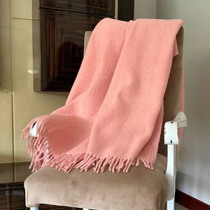 Rey Home %100 Doğal Saf Yün Tek Kişilik Tv Battaniyesi, Püsküllü Diz Battaniyesi, Pembe, 130X170 cm