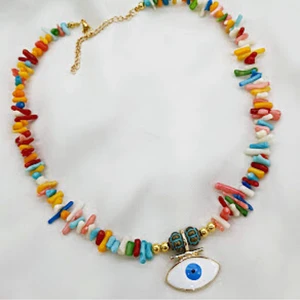 Petek Aksesuar Renkli Dal Mercan  Doğaltaş  Nazar Göz Tasarım Kolye