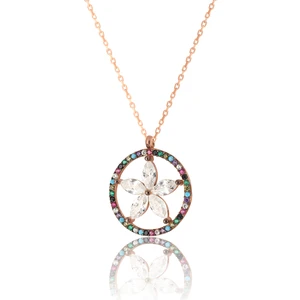 Zanaat Silver 925 Ayar Gümüş Mix Taşlı Rose Çiçek Modeli Kolye