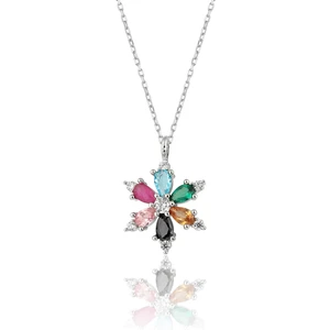 Zanaat Silver 925 Ayar Gümüş Zincirli Mix Taşlı Lotus Kamelya Çiçeği Kolye