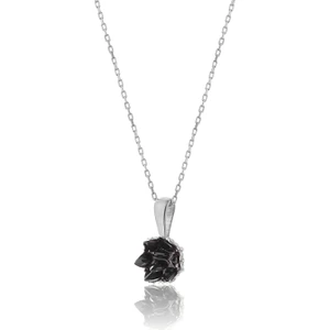 Zanaat Silver 925 Ayar Gümüş Siyah Taşlı Lotus Çiçeği Kolye