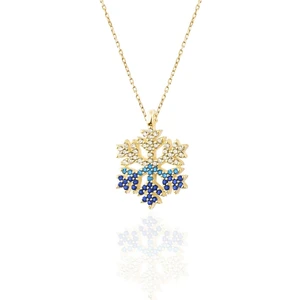 Zanaat Silver 925 Ayar Gümüş Zincirli Zirkon Taşlı 14K Altın Kaplamalı Kar Tanesi Kolye