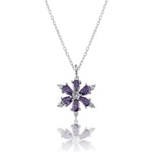 Zanaat Silver 925 Ayar Gümüş Zincirli Ametist Taşlı Rodyum Kaplama Lotus Kamelya Çiçeği Kolye