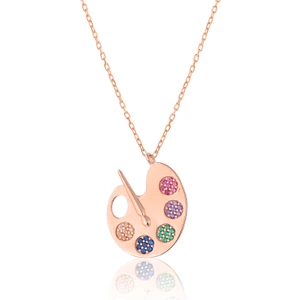 Zanaat Silver 925 Ayar Gümüş Rose Kaplamalı Taşlı Palet Kolye