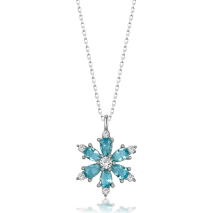 Zanaat Silver Aqua Taşli Gümüş Zincirli Kamelya Çiçegi Kolye