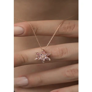 Zanaat Silver 925 Ayar Gümüş Zincirli Pembe Zirkon Taşli Nilüfer Çiçeği Kadin Kolye