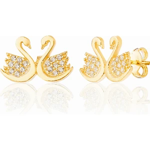 Zanaat Silver 925 Ayar Gümüş Zirkon Taşlı 14K Altın Kaplama Kuğu Modeli Küpe