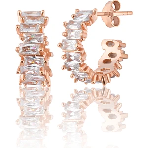 Zanaat Silver 925 Ayar Gümüş Rose Baget Taşlı Tamtur Halka Küpe