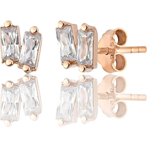 Zanaat Silver 925 Ayar Gümüş Rose Kaplama 2 Baget Taşlı Küpe