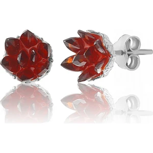 Zanaat Silver 925 Ayar Gümüş, Garnet Taşlı Rodyum Kaplama Lotus Çiçeği Küpe