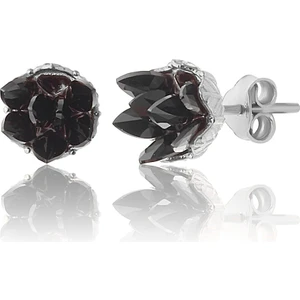Zanaat Silver 925 Ayar Gümüş, Siyah Taşlı Rodyum Kaplama Lotus Çiçeği Küpe