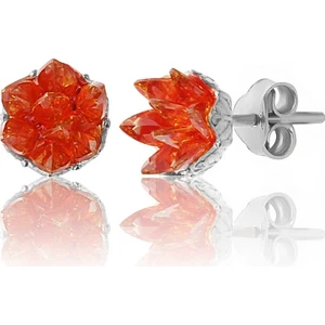 Zanaat Silver 925 Ayar Gümüş, Orange Taşlı Rodyum Kaplama Lotus Çiçeği Küpe