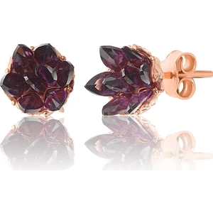 Zanaat Silver 925 Ayar Gümüş, Ametist Taşlı Rose Kaplama Lotus Çiçeği Küpe