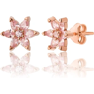 Zanaat Silver 925 Ayar Gümüş Rose Kaplama Pembe Taşlı Nilüfer Çiçeği Küpe