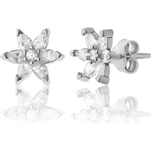 Zanaat Silver 925 Ayar Gümüş Rodyum Kaplama Beyaz Taşlı Nilüfer Çiçeği Küpe