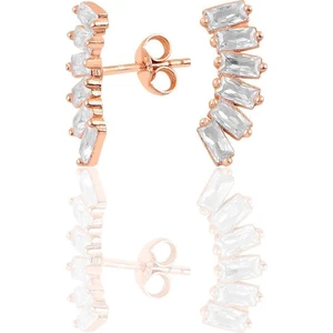 Zanaat Silver 925 Ayar Gümüş Rose Kaplama 6 Adet Baget Taşlı Küpe
