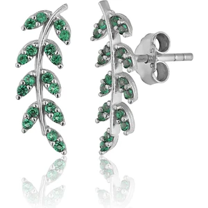 Zanaat Silver Gümüş Yeşil Zirkon Taşlı Rodyum Kaplama Yaprak Modeli Küpe