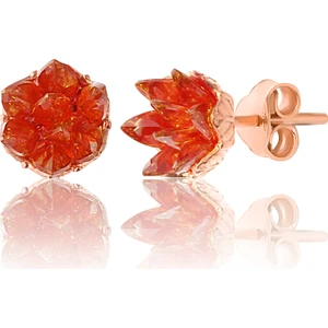 Zanaat Silver 925 Ayar Gümüş, Orange Taşlı Rose Kaplama Lotus Çiçeği Küpe