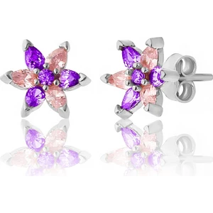 Zanaat Silver 925 Ayar Gümüş Rodyum Kaplama Ametist-Pembe Taşlı Nilüfer Çiçeği Küpe