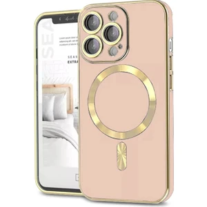 Kzy Apple iPhone 14 Pro Max Mag Safe Özellikli Lens Korumalı Luxury Silikon Kılıf - Rose Gold
