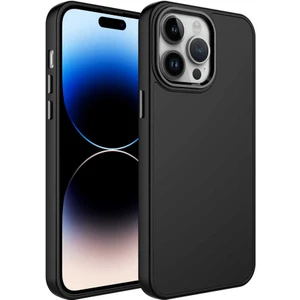 Kzy Apple iPhone 14 Pro Max Kapak Renkli Metal Kamera Çerçeveli First Class Içi Kadife Lasnman Kılıf - Siyah