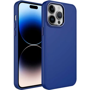 Kzy Apple iPhone 14 Pro Max Kapak Renkli Metal Kamera Çerçeveli First Class Içi Kadife Lasnman Kılıf - Lacivert