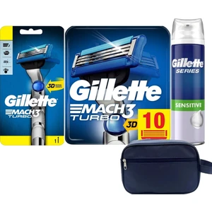 Mach3 Turbo 3D Makine + 10 Adet Yedek Tıraş Bıçağı +Gillette 250 ml Köpük + Seyahat Çantası