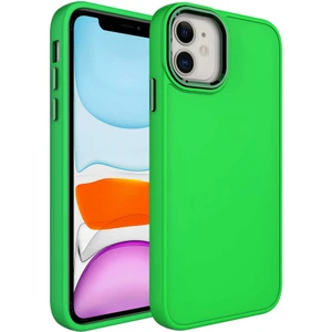 Kzy Apple iPhone 11 Kapak Renkli Metal Kamera Çerçeveli First Class Içi Kadife Lasnman Kılıf - Fosfor Yeşili