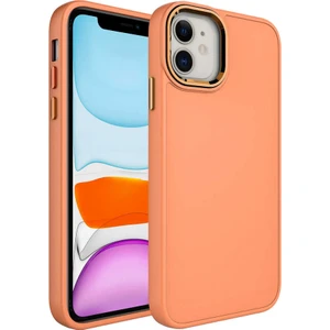 Kzy Apple iPhone 11 Kapak Renkli Metal Kamera Çerçeveli First Class Içi Kadife Lasnman Kılıf - Açık Turuncu