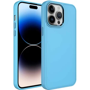 Kzy Apple iPhone 14 Pro Max Kapak Renkli Metal Kamera Çerçeveli First Class Içi Kadife Lasnman Kılıf - Mavi