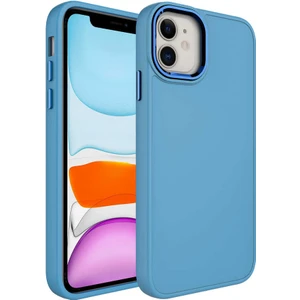 Kzy Apple iPhone 11 Kapak Renkli Metal Kamera Çerçeveli First Class Içi Kadife Lasnman Kılıf - Mavi