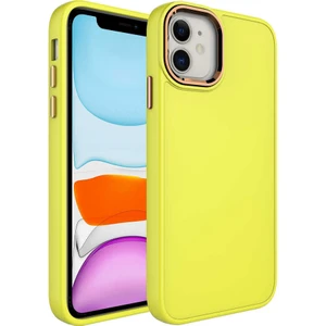 Kzy Apple iPhone 11 Kapak Renkli Metal Kamera Çerçeveli First Class Içi Kadife Lasnman Kılıf - Sarı