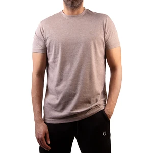 Kahverengi Basic Düz Tişört Bisiklet Yaka Regular Fit Tshirt Erkek Pamuklu Bej Melanj-Nakişli Q Logo