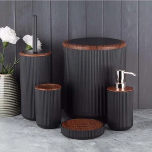 13194 Lısbone Wood 5 Li Banyo Seti - Siyah