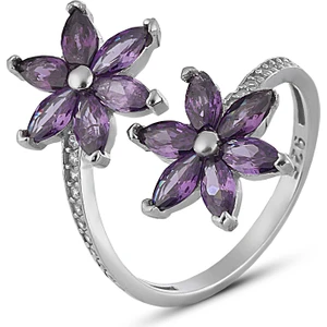 Zanaat Silver 925 Ayar Gümüş Ametist Taşlı Nilüfer Kamelya Çiçeği Ayarlanabilir Yüzük