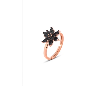 Zanaat Silver 925 Ayar Gümüş Siyah Taşlı Rose Çift Katman Nilüfer Çiçeği Ayarlanır Yüzük