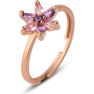 Zanaat Silver Gümüş, Pembe-Ametist Taşlı Rose Kaplama Ayarlanabilir Nilüfer Çiçeği Yüzük