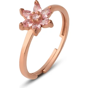 Zanaat Silver Gümüş, Pembe Taşlı Rose Kaplama Ayarlanabilir Nilüfer Çiçeği Yüzük