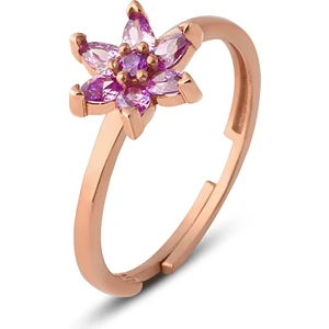 Zanaat Silver Gümüş, Ametist Taşlı Rose Kaplama Ayarlanabilir Nilüfer Çiçeği Yüzük