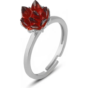 Zanaat Silver 925 Ayar Gümüş, Garnet Taşlı Rodyum Kaplama Ayarlanabilir Lotus Çiçeği Yüzük