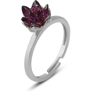 Zanaat Silver 925 Ayar Gümüş, Ametist Taşlı Rodyum Kaplama Ayarlanabilir Lotus Çiçeği Yüzük