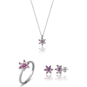 Zanaat Silver 925 Ayar Gümüş Ametist Taşlı Nilüfer Çiçeği Takım & Seti