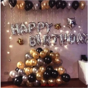 Happy Birthday Doğum Günü Balonu Kombini Gümüş Gold