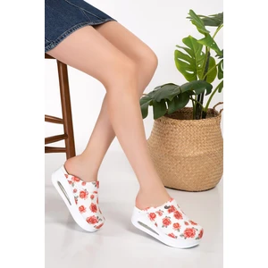 Nur Medikal Kırmızı Gül Desenli Kapalı Airmax Bayan Ortopedik Sabo Terlik 900