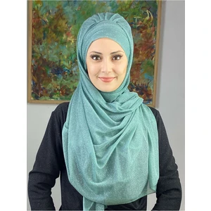 Butik Ambar Saray Model Su Yeşili Simli Yan Drapeli Şal